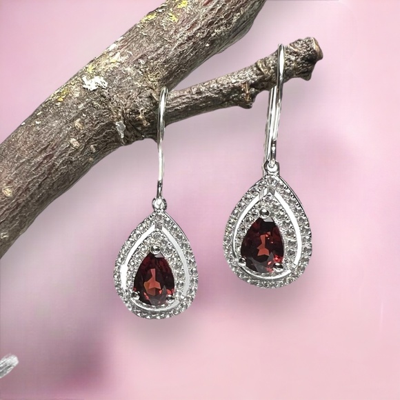 Sparkling Natural Earth Mined Garnet Earrings Sterling Silver 925 , Handmade - Picture 1 of 7